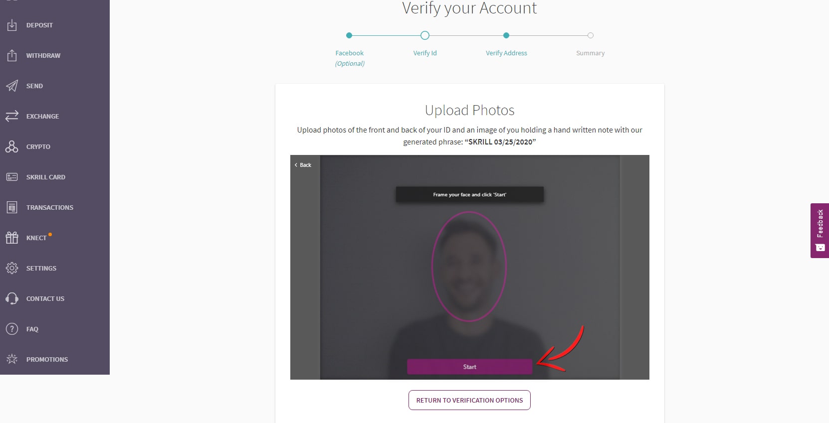 Skrill face verification 