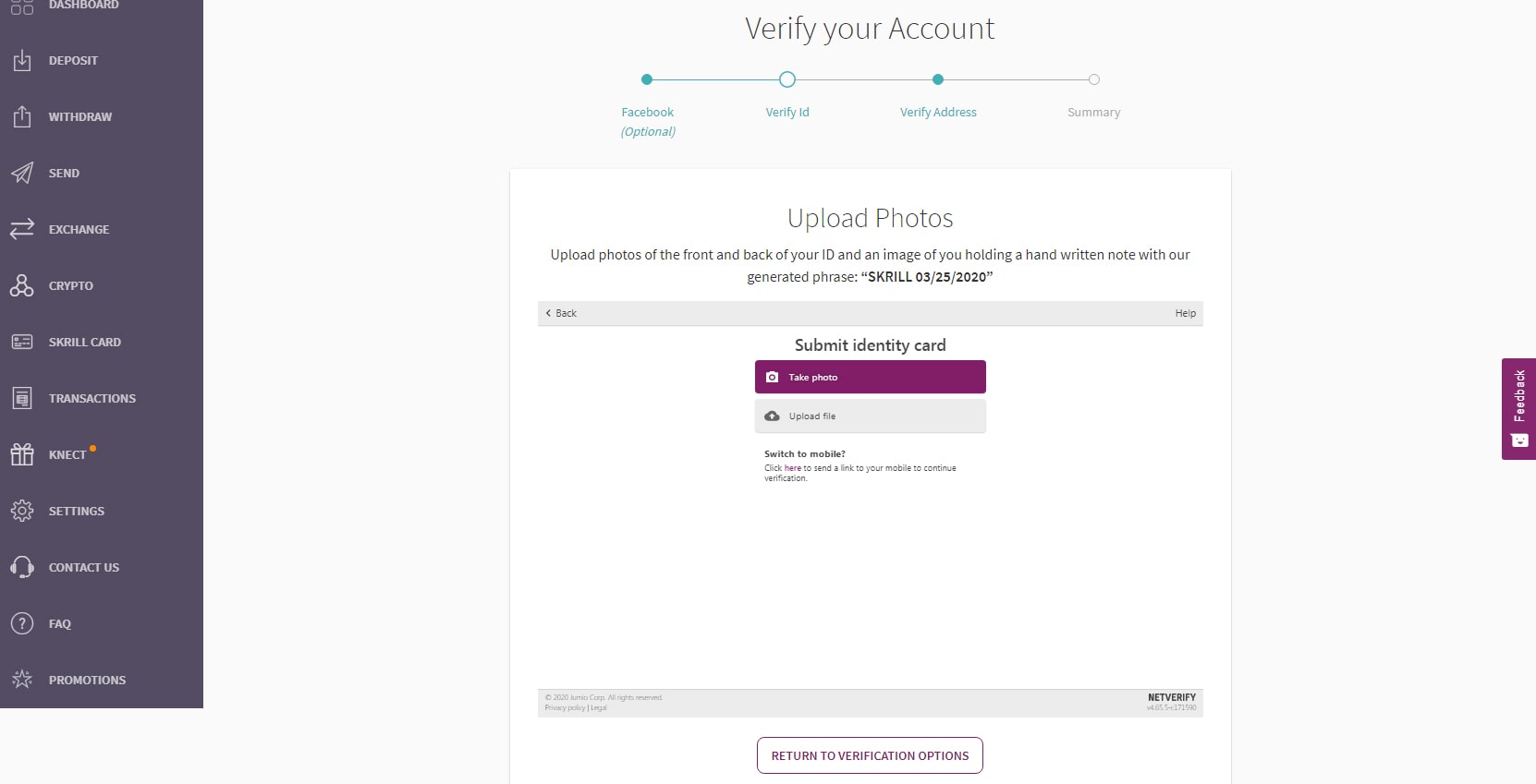 Skrill Verification Upload ID 