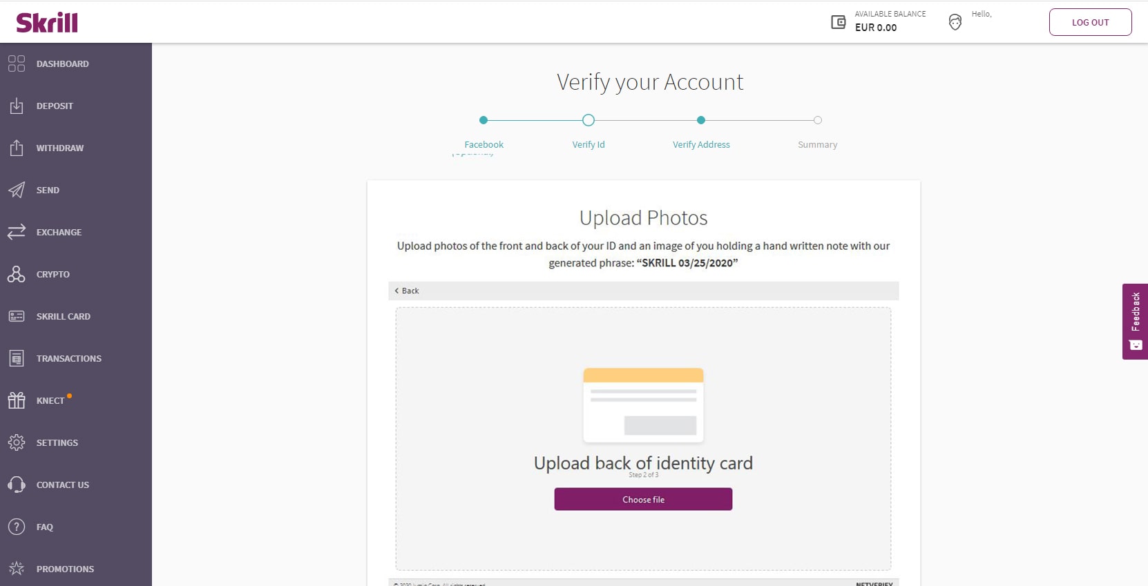 Skrill Verification Upload ID back 