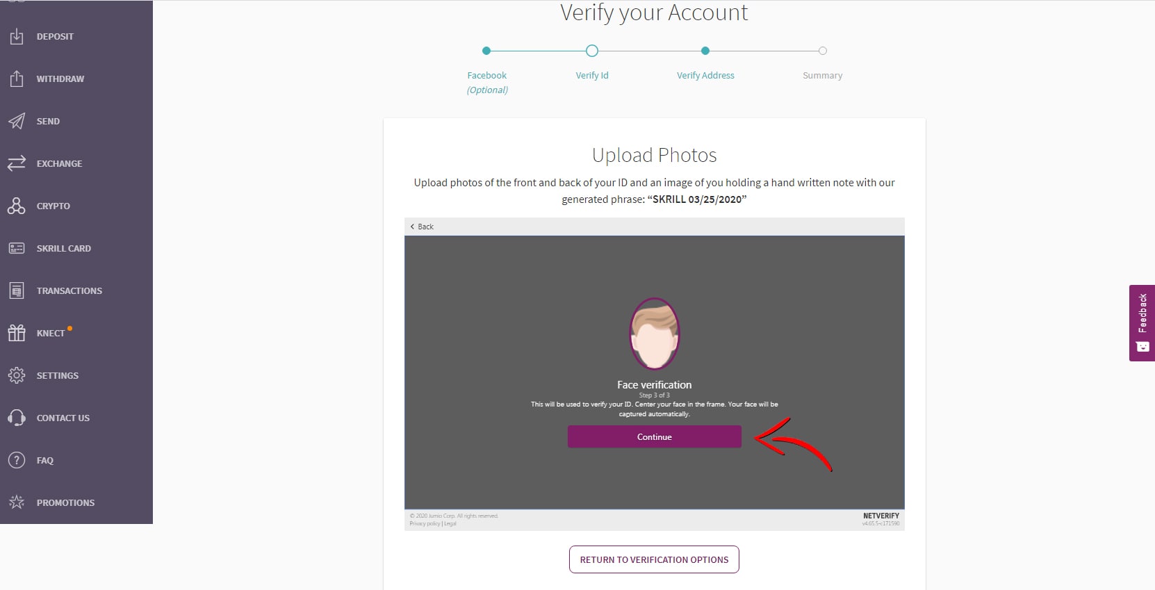 Skrill Verification with webcam 